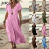 Fashion Summer Spring Solid Color Print Short Sleeve V-Neck Casual Dresses