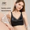 Lace Satin Gather Bra for Large Busts - Minimizing, Seamless, Comfortable, Wire-Free, Fixed Water Drop Cup