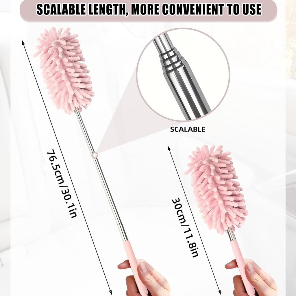 4-Pack Chenille Microfiber Duster Refills with Expandable Handle, Reusable & Washable, Soft Bendable Dry Dusters for Home & Car