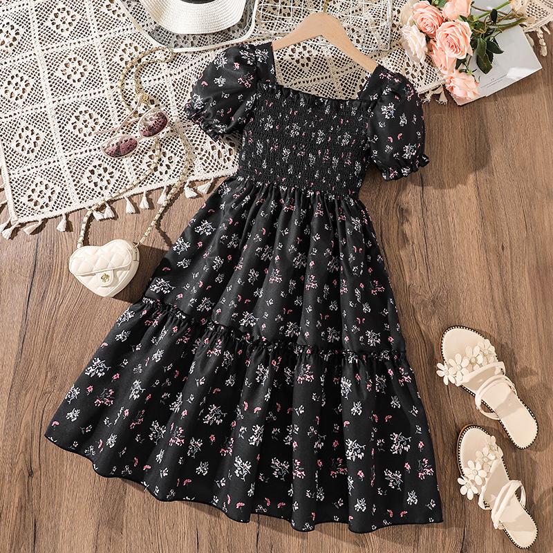 Girl Short Sleeves Print Dress Children Kid Casual Summer Beach Sundress Princess Dresses Clothes