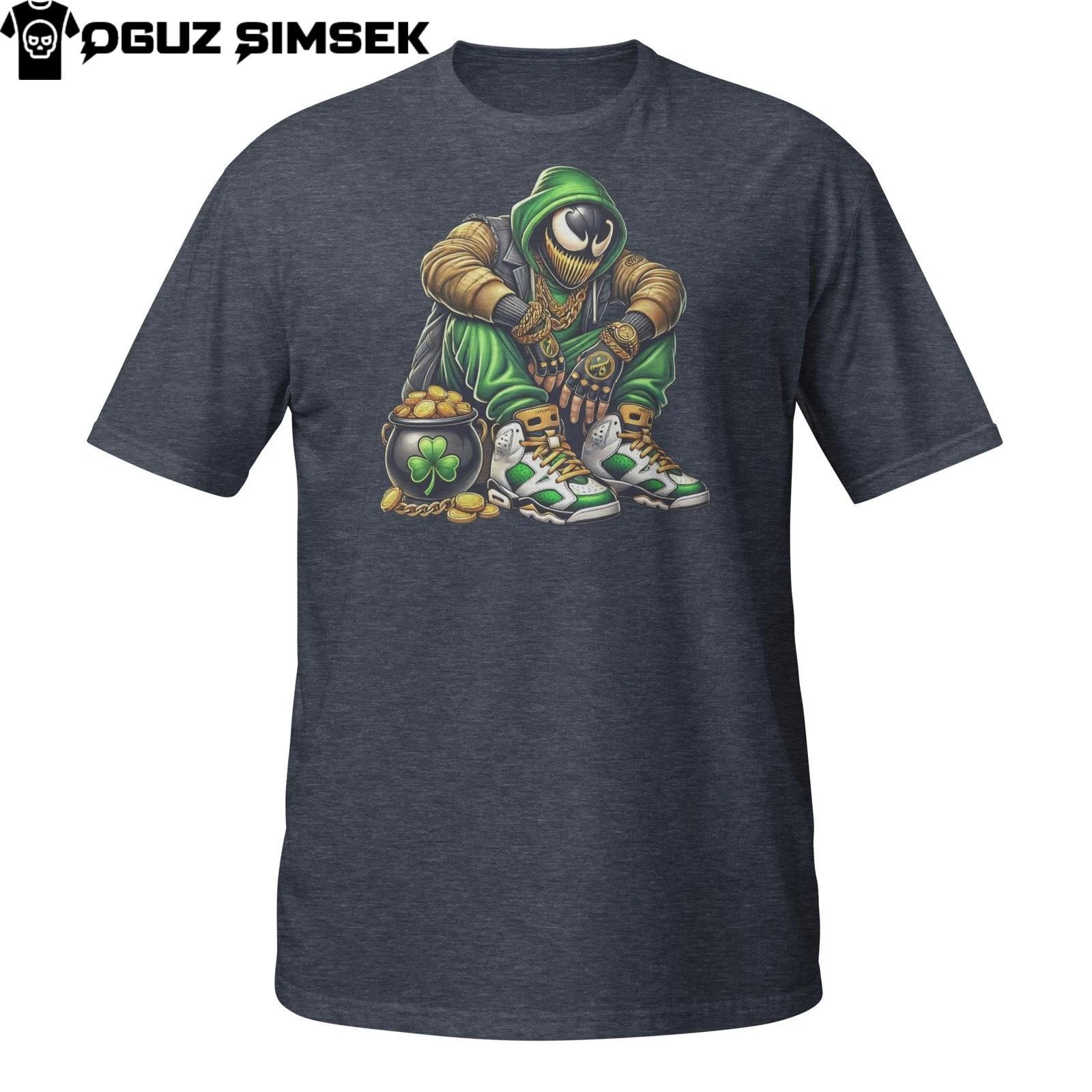 Urban Leprechaun T-Shirt Mens Womens Tees Top – Cartoon Hooded Character with Gold Pot S
