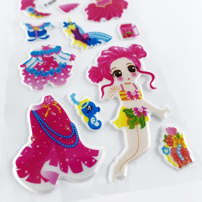 12 Blätter/Set Dress Up Girl-Aufkleber, 3D-Cartoon-Prinzessin-Blase, Scrapbooking für Mädchen, Notizbuch, Schlafzimmer-Dekoration