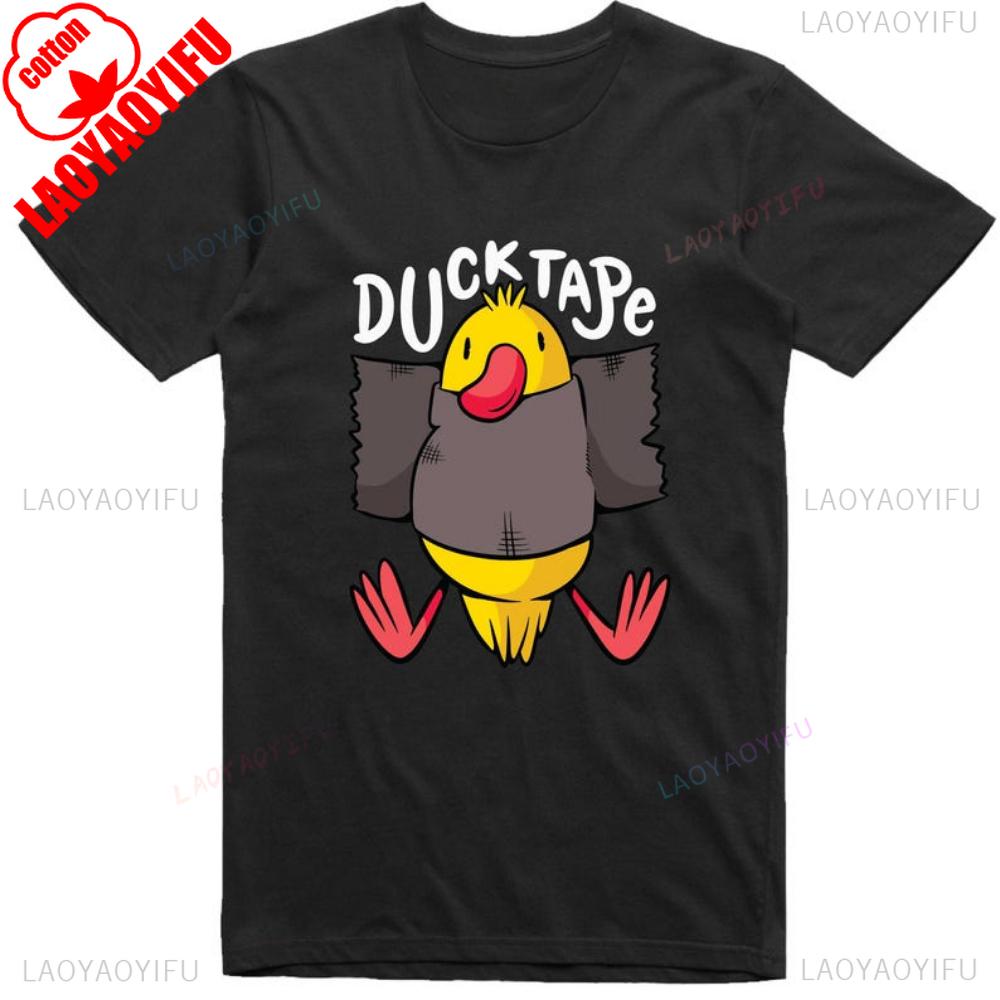 Funny T Shirt Duck Tape Print Regular Fit Cotton Tee Hipster Short Sleeve Comfortable Personality Tops for Outdoor Enthusiasts