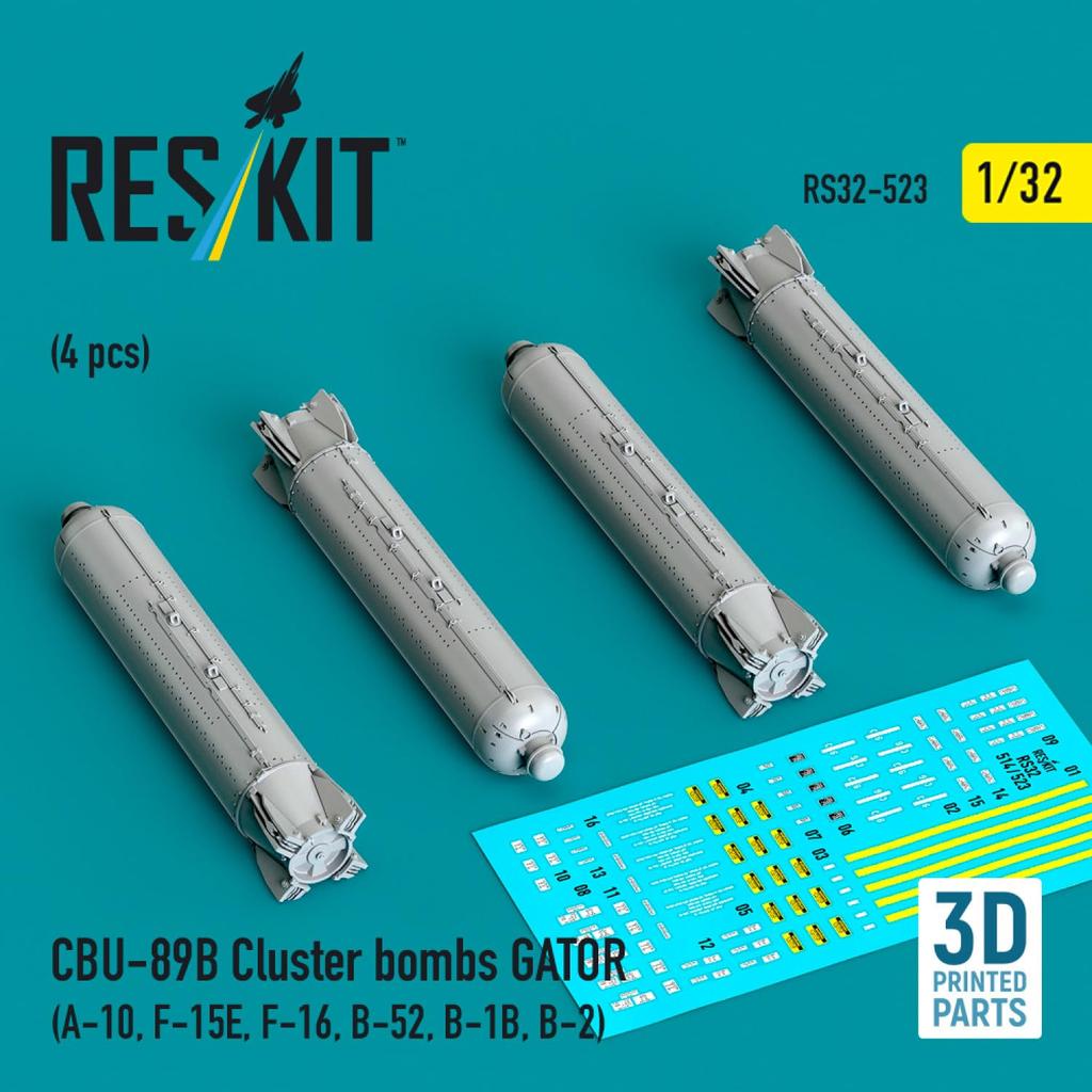 Reskit Gator Cluster Bomb Set Plastic Model Parts 1/32 CBU-89B 4-Piece RSK32-0523 (Airplane)