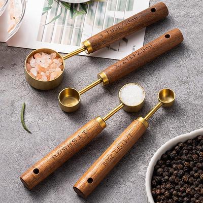 Pabei Walnut Handle Stainless Steel Measuring Spoons (4-Piece Set)