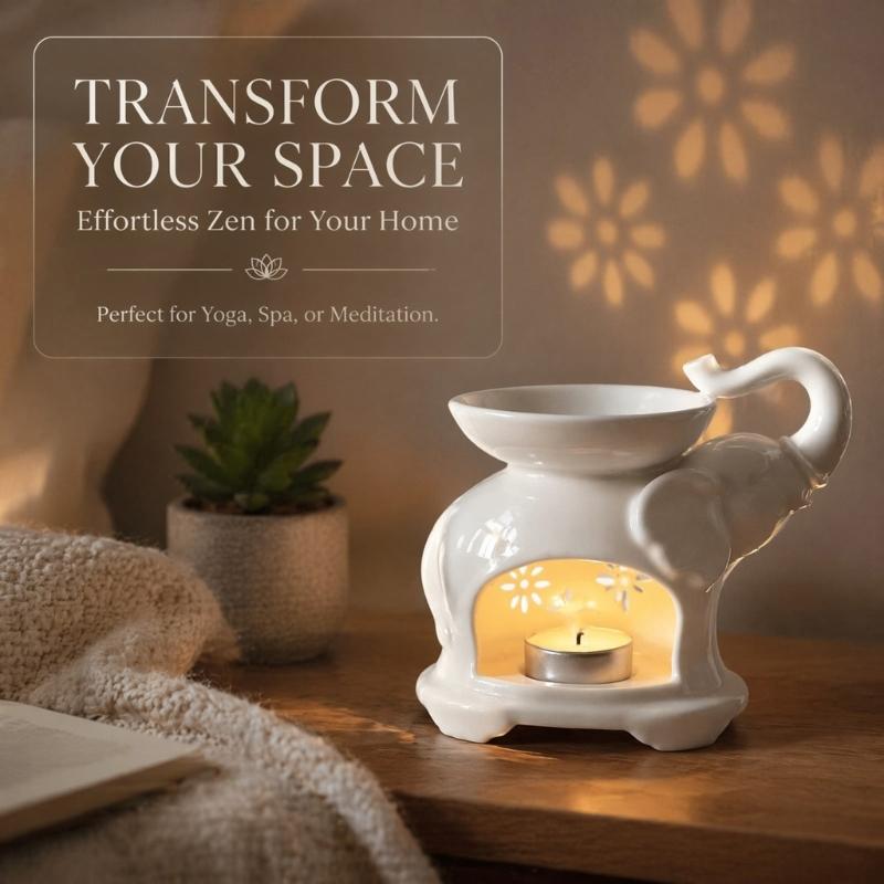 Elephant Ceramic Essential Oil Burners with Florals Cutout, Tealight Candle Holder, Fragrances Waxes Melt Burners for Bedroom Living Room or Study