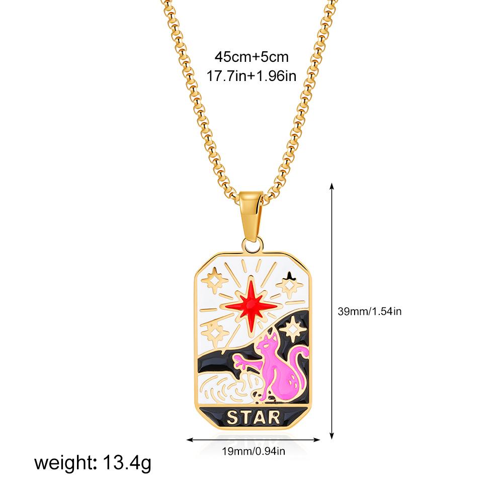 New Design Colorful Enamel Tarot Cards Pendant Necklaces 18K Gold Plated Sun Star Moon Box Chain Choker Jewelry for Women