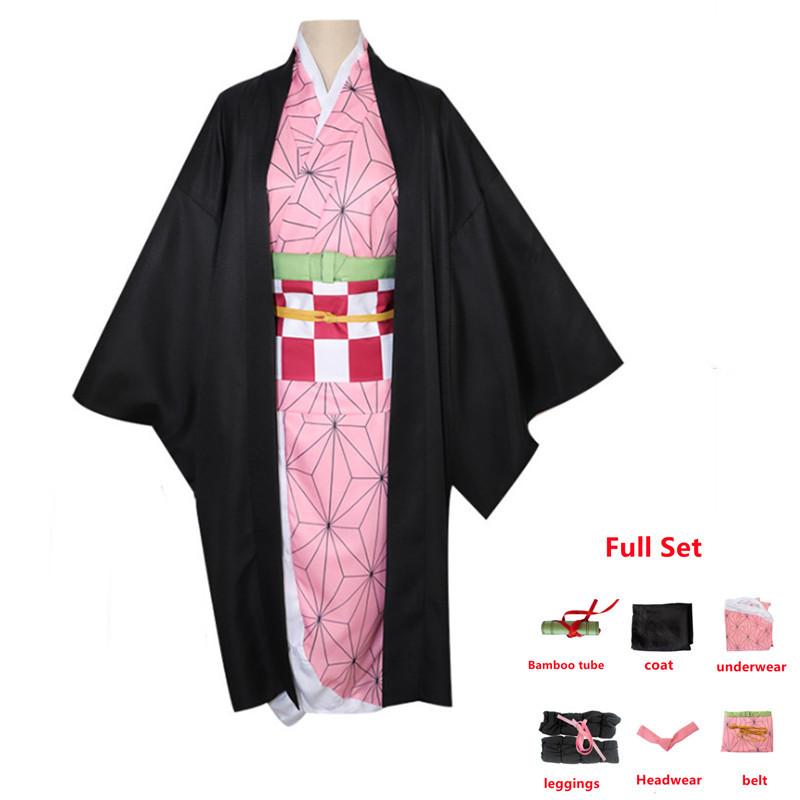 Anime Demon Slayer Kimetsu No Yaiba Cosplay Kostümü Nezuko Kamado Kimono Üniforma Cadılar Bayramı Kıyafetleri