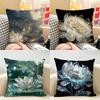 Luxus Lotosblumen Kissenbezug Natürliches Leinen Bio-Stoff Beidseitiger Druck Zimmer Sofa Dekor Kissenhülle
