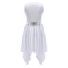 Ärmelloses asymmetrisches lyrisches Tanzkostüm für Mädchen, kontrastfarbenes Ballettkleid, Outfit für Abschlussballparty