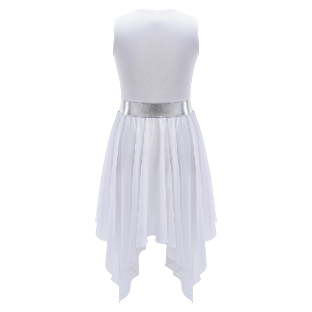 Ärmelloses asymmetrisches lyrisches Tanzkostüm für Mädchen, kontrastfarbenes Ballettkleid, Outfit für Abschlussballparty