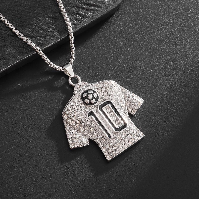 Jewelry Stainless Steel Full Diamond Necklace Football Drip Glue No 10 Jersey Pendant