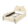 Upholstered Bed Children's Bed 140x200cm Cartoon Bed LED Color Changing Light Slide Ladder Adults Youth PU Material Without Mattress Beige