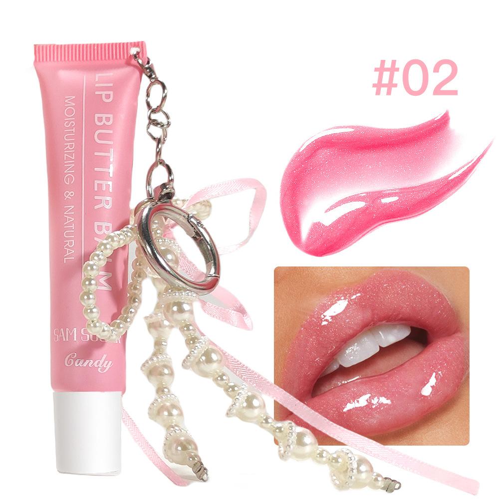 Hose Pearl Chain Lip Butter Balm Glaze Waterproof Lasting Gloss Moisturizing Water Light Mirror Lipstick Shine