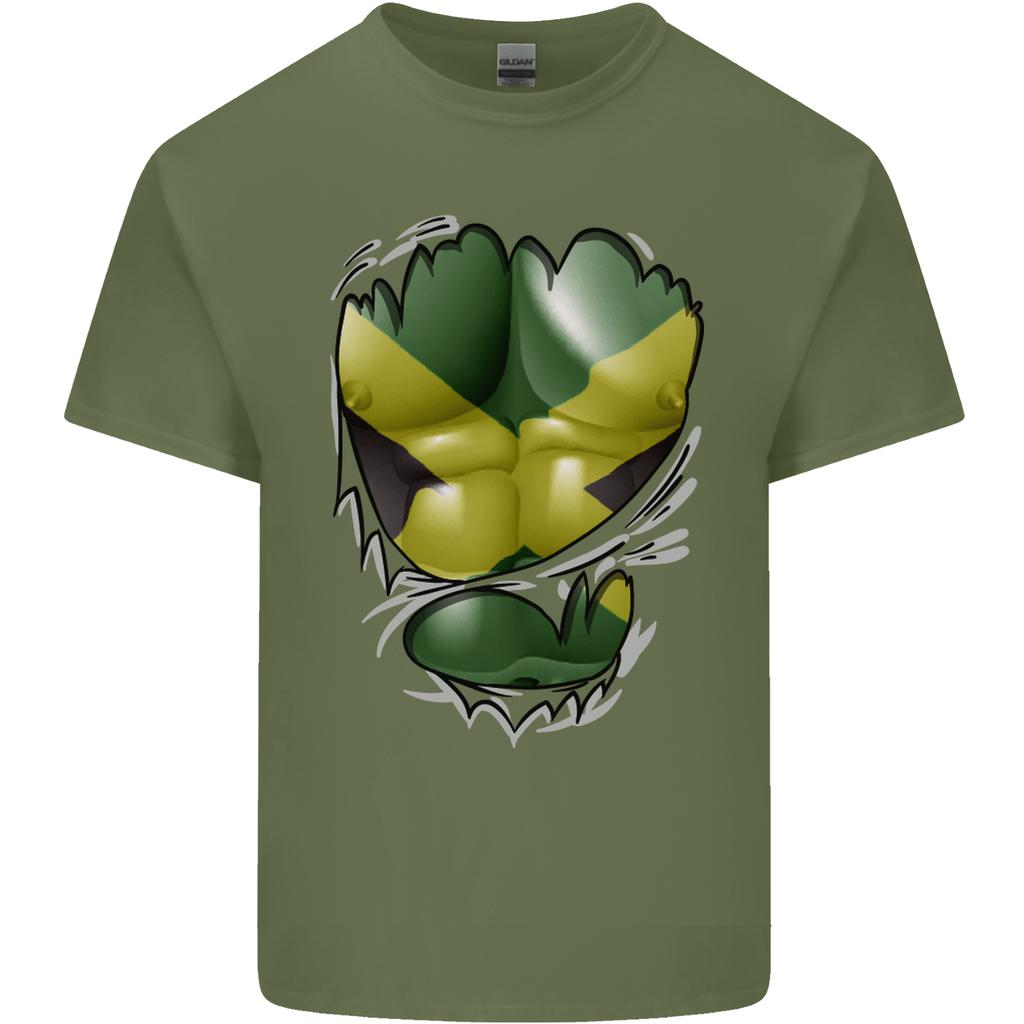 The Jamaican Flag Ripped Muscles Jamaica Unisexs Light Cotton TShirt