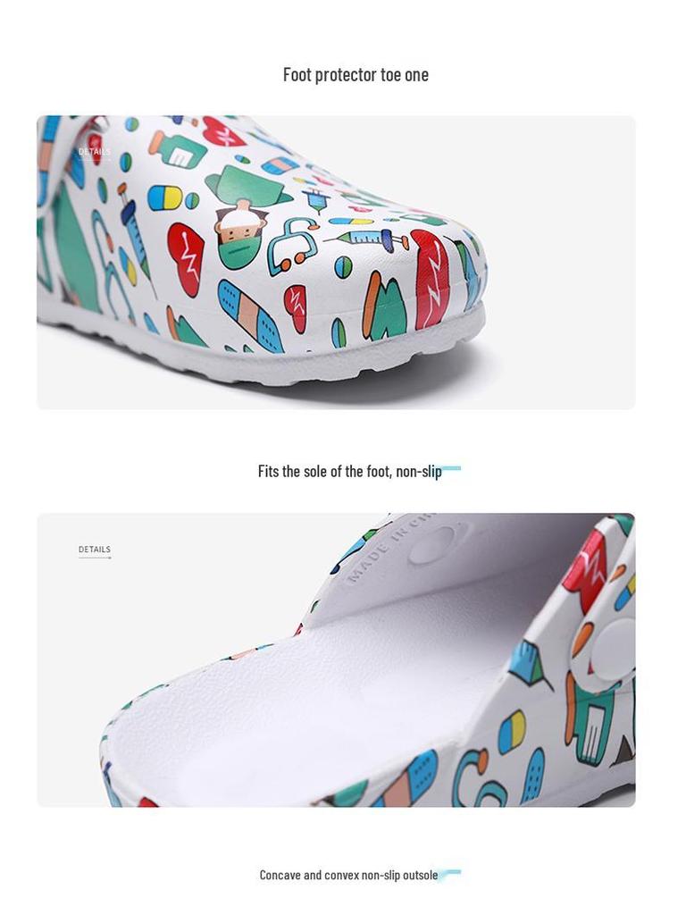 Kreskówkowe kapcie pielęgniarskie z zakrytymi palcami: Unisex Miękka Podeszwa EVA Obuwie Ochronne do Laboratorium, Studia lub Sali Operacyjnej