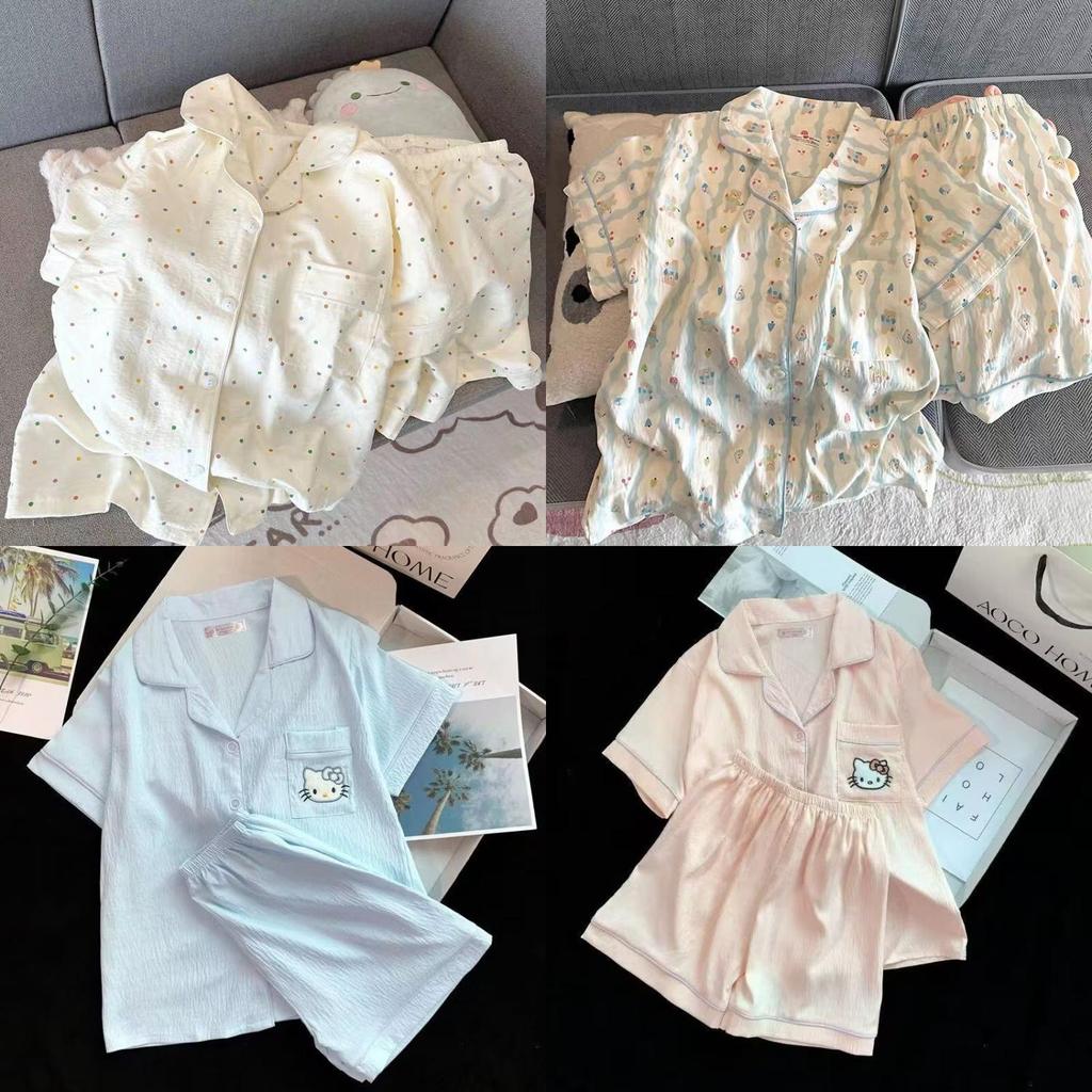 Cotton Sleepwear Set Women Summer Thin Short Sleeve Shorts Comfortable Home Wear For Relaxing