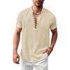Estate Nuova Maglietta a Maniche Corte in Cotone Lino da Uomo Mezza Bottonatura Collo Henley Tinta Unita Traspirante Leggera Top Maschili