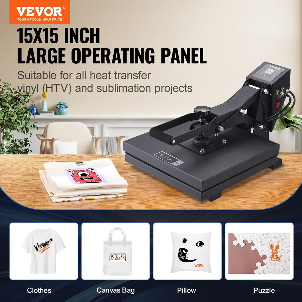 VEVOR Heat Press Machine 15 X 15 In/38.1 X 38.1 Cm Sublimation Printer Transfer for DIY T-shirt