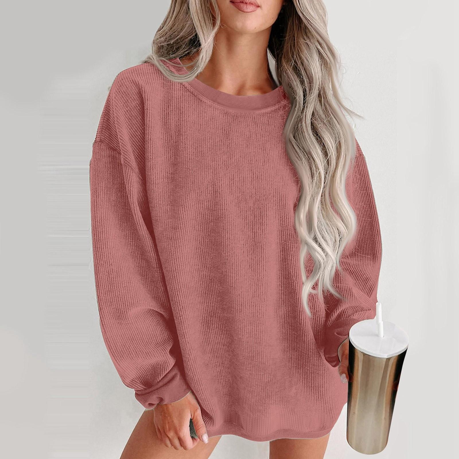 

Ladies Fashion Color Round Neck Long Sleeve Casual Pullover Sweatshirt Top XL розовый