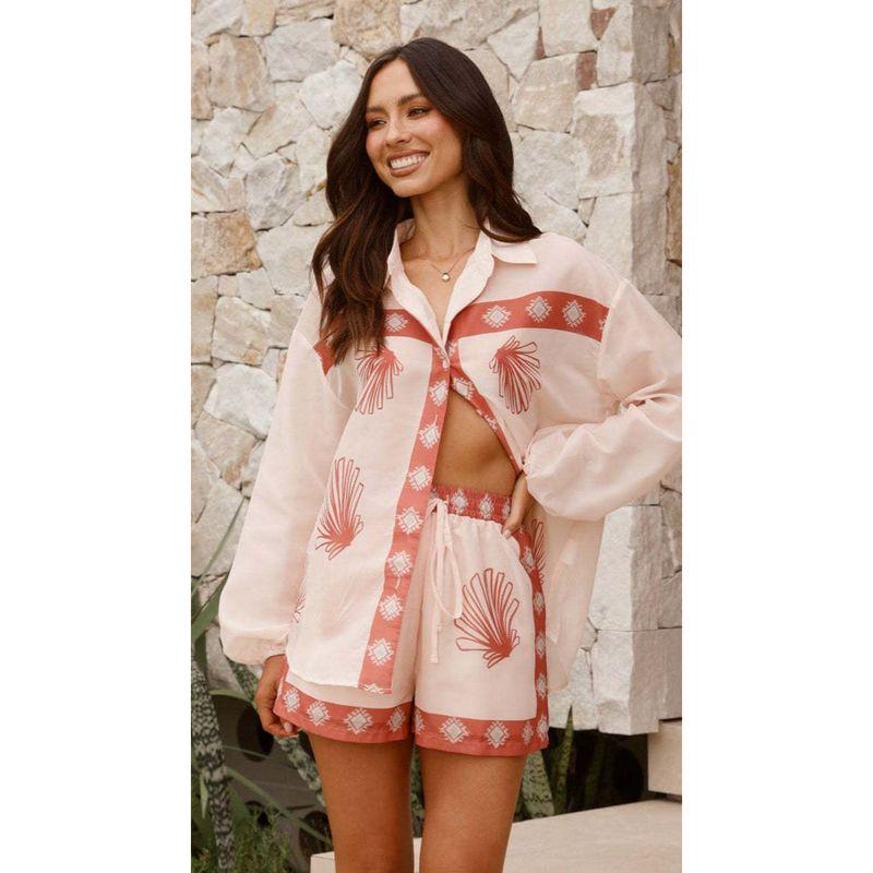 

Fashion Elegant Elegance Tied Shirt + Shorts Suit Pink M