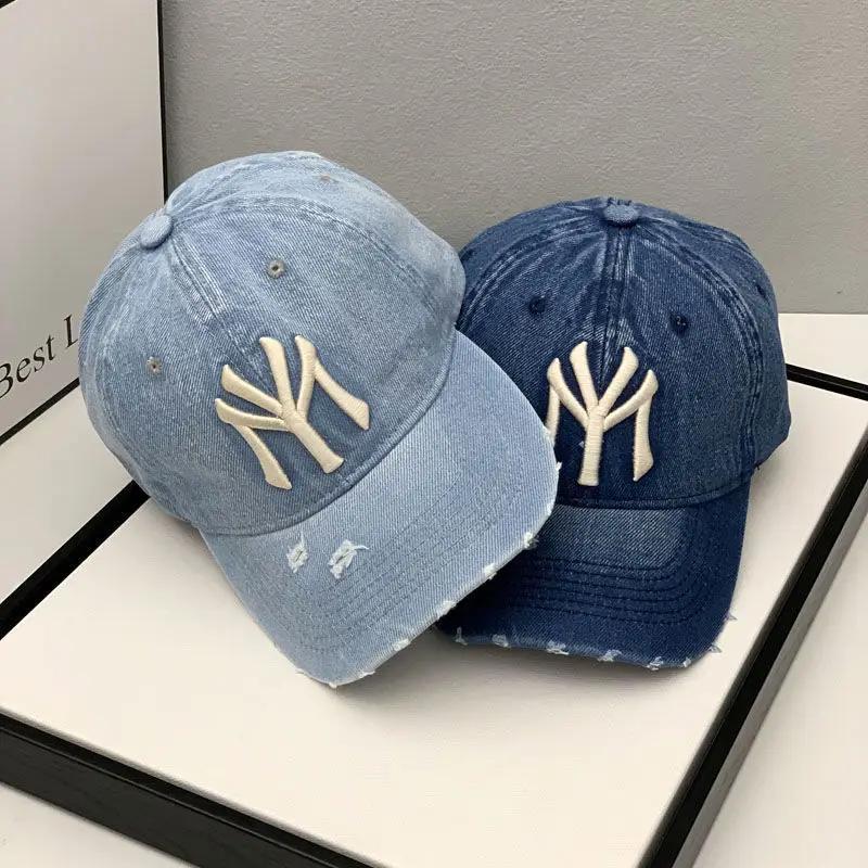 Nuovi Berretti da Baseball in Denim Lavato Ricamati con Lettere Unisex per Primavera e Autunno, Regolabili, Casual, Cappello Parasole