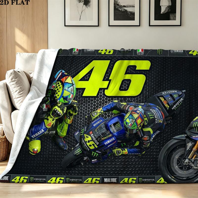 Valentino Rossi Motor Print Flannel Blanket High Quality Warm Comfortable Cover for All Seasons Perfect for Gifts Home Decor