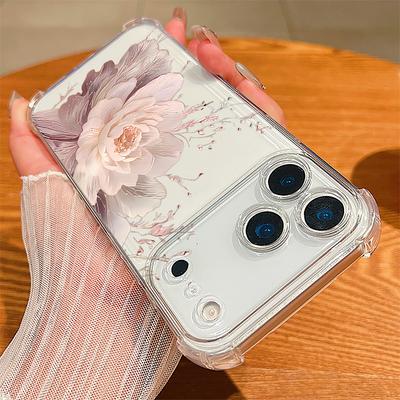 Rosa Pfingstrosen-Blumenmuster Hülle Für iPhone 17 Pro Max Hülle iPhone 16 15 14 13 Pro Max 11 Stoßfest Klar Weiche Silikonhülle