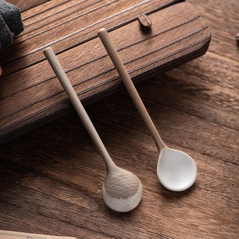 Long Handle Sugar Spoons Ceramic Seasoning Spoon Household Kitchen Dessert Spoons Coffee Stirring Spoon Coffeeware Tableware