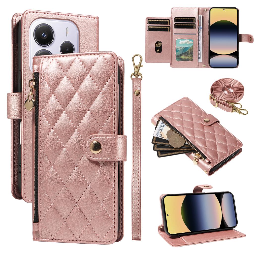 For Xiaomi Redmi Note 14 4G (164.84x78.15x8.16mm) Wallet Case with Straps,Rhombus Leather Stand Phone Cover
