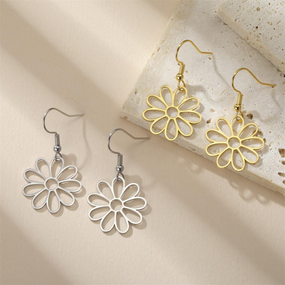My Shape Flower Filigree Earrings for Women Girls Stainless Steel Drop Earring Hollow Flower Earrings Jewelry Girlfriends Gifts