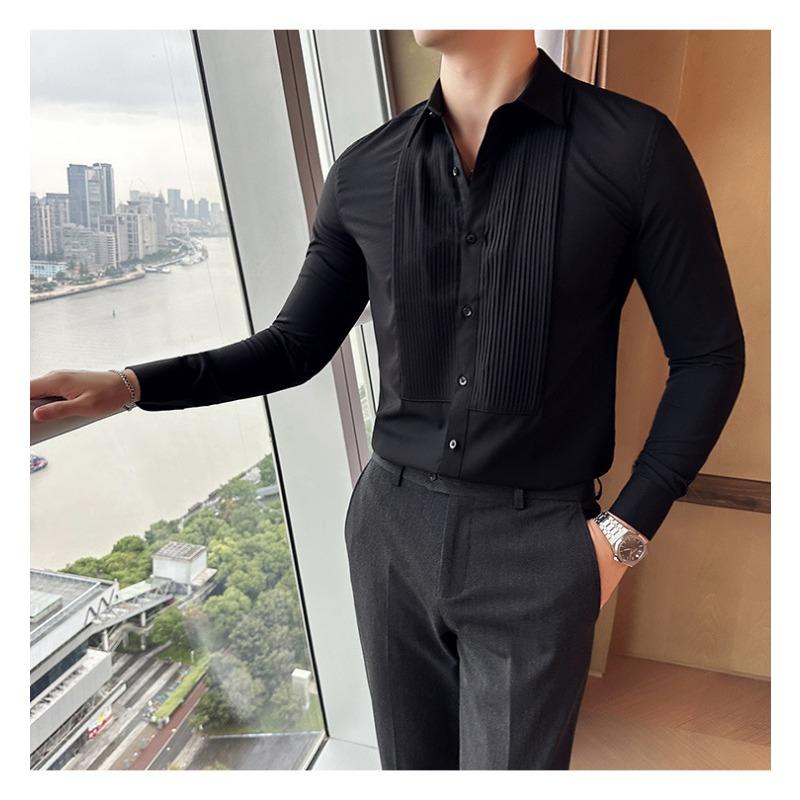Heren Franse Textuur Slim Fit Lange Mouwen Formeel Smoking Dress Shirt