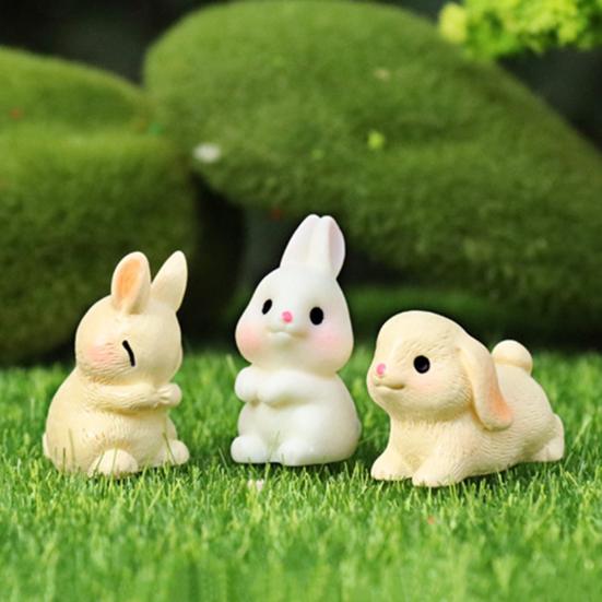 Mini Rabbit Figurine Resin Miniature Sitting Lying Bunny Statue Animal Collectible Sculpture Micro Landscape Dollhouse Decoration