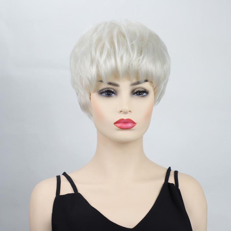 Wig European and American new women's short curly hair, middle-aged and elderly grandma gray curly hair wig cover rose net spot