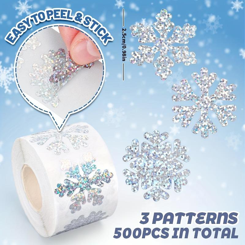 500PCS Winter Snowflake Sticker Roll, Laser Silver Sealed Waterproof Self-Adhesive Christmas Sticker, Christmas Gift Label, Envelope Decoration
