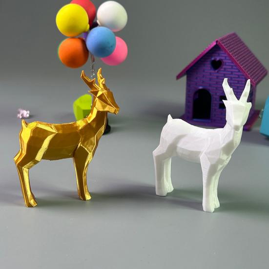 Christmas Reindeer Figurine 3D Printed Standing Deer Statues Small White/Gold Elk Sculpture for Fireplace Entryway Shelves Home Office