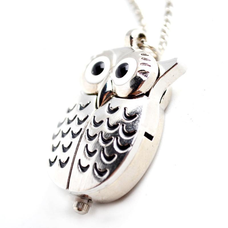 Vintage Men Women Alloy Retro Owl Shape Clock Pendant Long Necklace Chain Watches Birthday Gifts