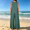 Women's Sleeveless Jumpsuit Wide Leg Pocket Romper V Neck Casual Loose Fit One Piece Outfit