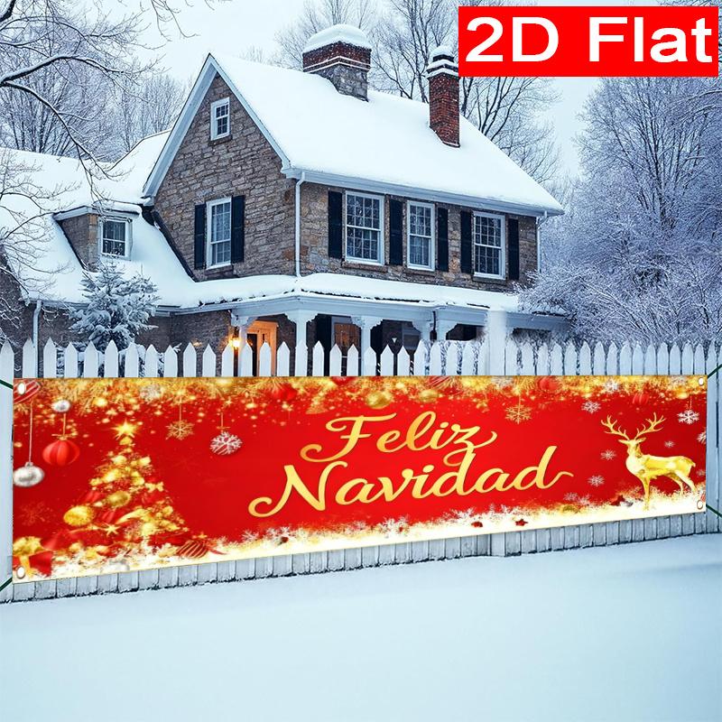 Spanish Christmas Merry Christmas Yard Banner, Outdoor Garden Fence Holiday Party Decor