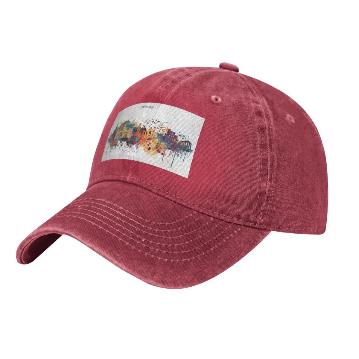Edinburgh Watercolour Skyline Baseball Caps Snapback Washed Denim Hats Outdoor Adjustable Casquette Hip Hop Baseball Cowboy Hat One Size