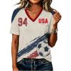 Women's Short Sleeve V-Neck T-Shirt with USA Letter Print