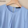 ZANZEA Women Casual Round Neck Solid Color Short Sleeve Blouse