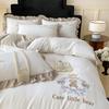 Small Fresh Washed Knitted Pure Cotton Embroidered Four-piece Bedding Set Quilt Cover Bed Sheet Bed Skirt