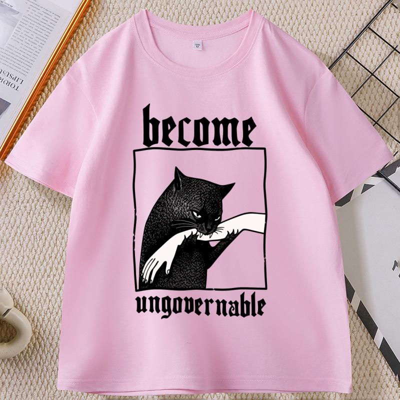 

Men s T-shirts Funny Become Ungovernable Funny Graphic Cat Biting Hand T-shirt Vintage Graphic Tee Silly Cats Tshirt M
