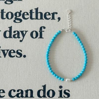 Bracelet en argent 925 et pierre turquoise, bracelet en argent et perle