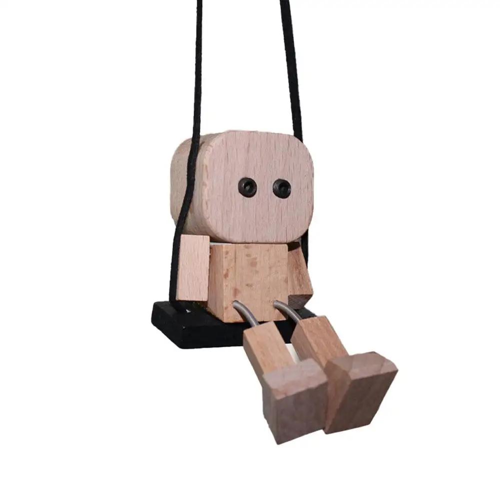 1pcs Shaking Wooden Man Figurine Funny Bobblehead Car Creative Nerdy Accessories Car Decor Dashboard Dolls Ornaments Little M6Y3