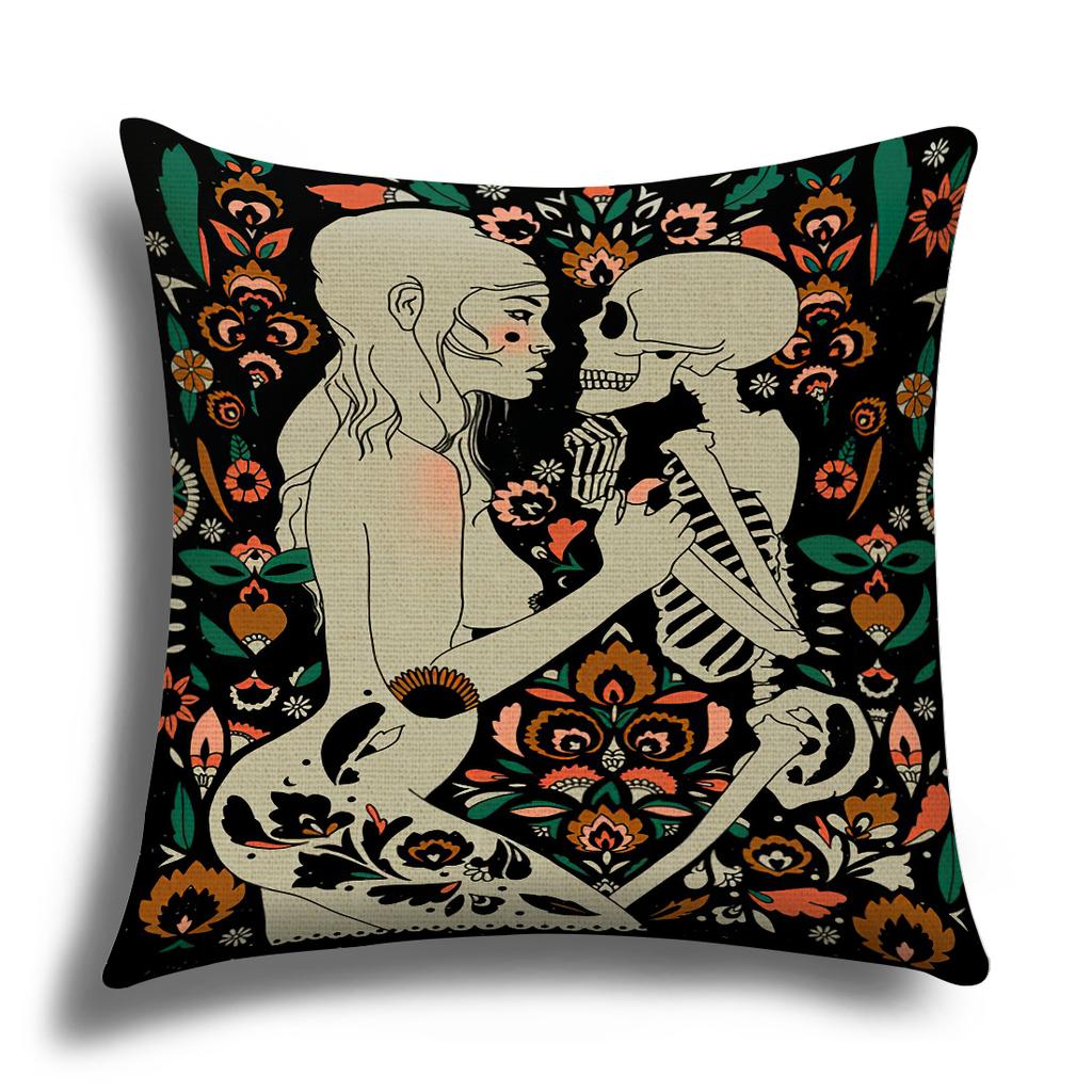 Classic Retro Girl Skull Illustration Cushion Cover Pillow Cover Sofa Cushion Cover Living Room Bedroom Soft Home Decoration