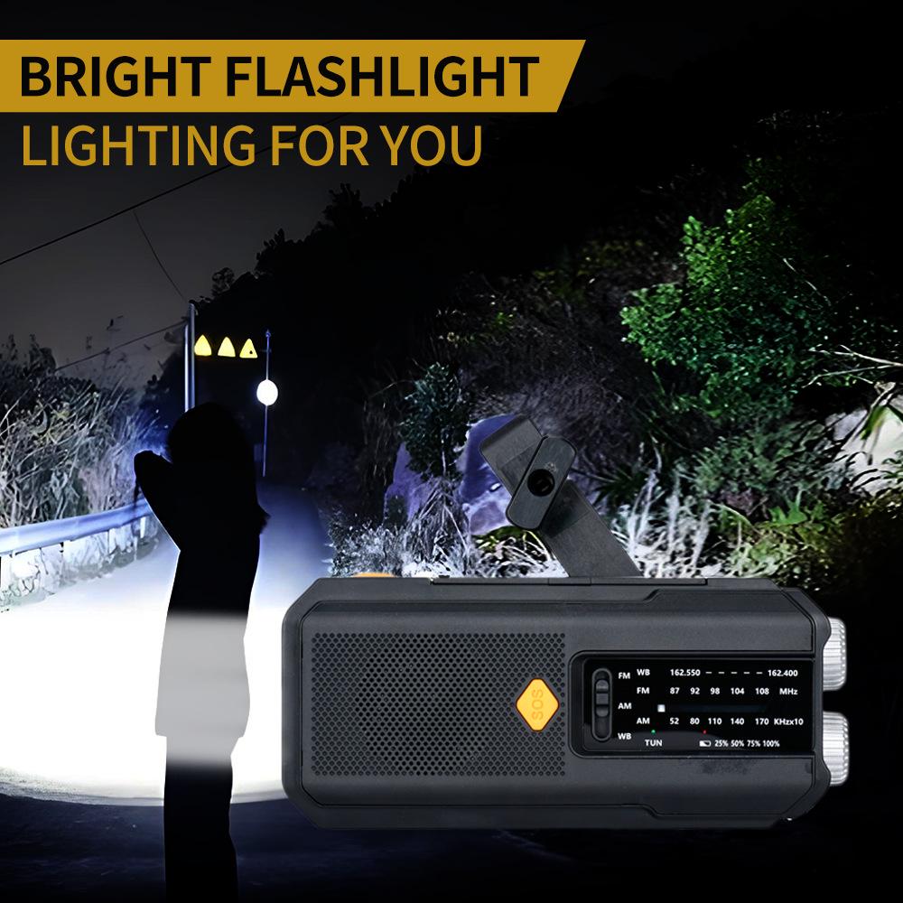 Solar-Powered Hand-Crank Multifunction Emergency Radio with Flashlight