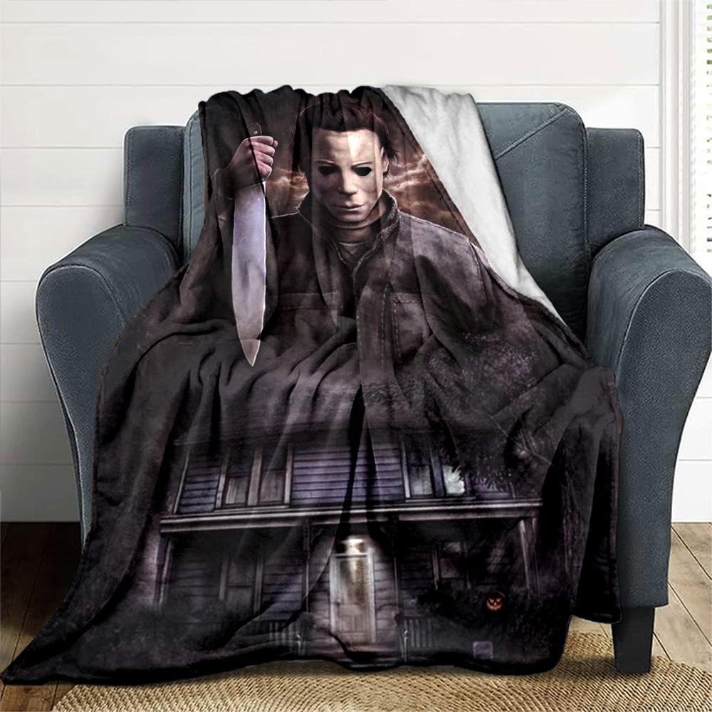 Halloween Horror Icon Flannel Blanket Super Soft Warm Cozy Blanket For Sofa Bed Office Travel Allseason Home Decor Gift