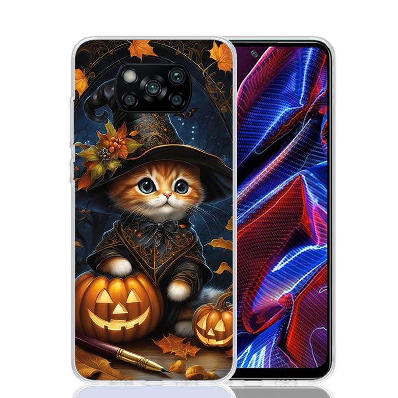 Schwarzes Kätzchen Halloween Kürbis Handyhülle Für Xiaomi Poco F7 Ultra X7 X6 Pro X5 Redmi 15 15C 13 13C 12 12C 10 10A 10C 9 9A 9C 9T